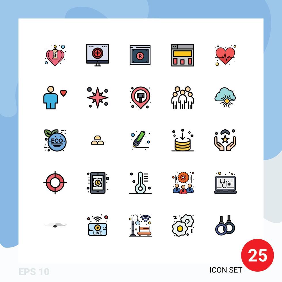 Universal Icon Symbols Group of 25 Modern Filled line Flat Colors of heart layout recovery graphics design law Editable Vector Design Elements