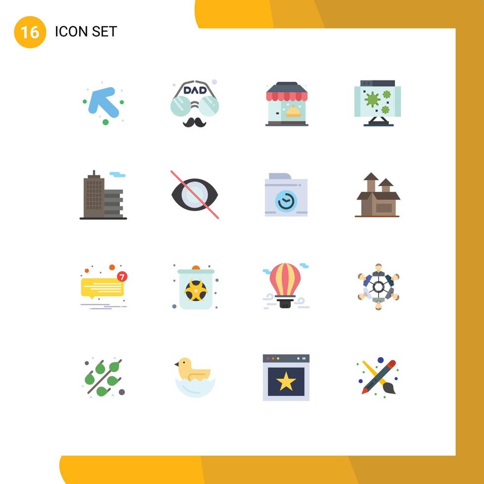 Set of 16 Modern UI Icons Symbols Signs for business virus city internet biology Editable Pack of Creative Vector Design Elements