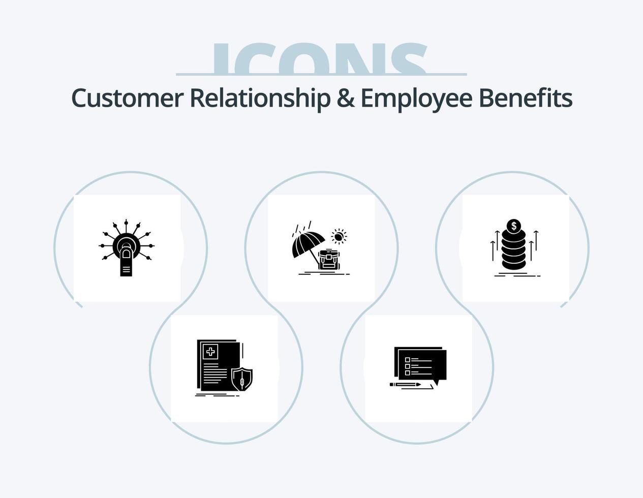 Customer Relationship And Employee Benefits Glyph Icon Pack 5 Icon Design. season. backpack. write. summer. done vector