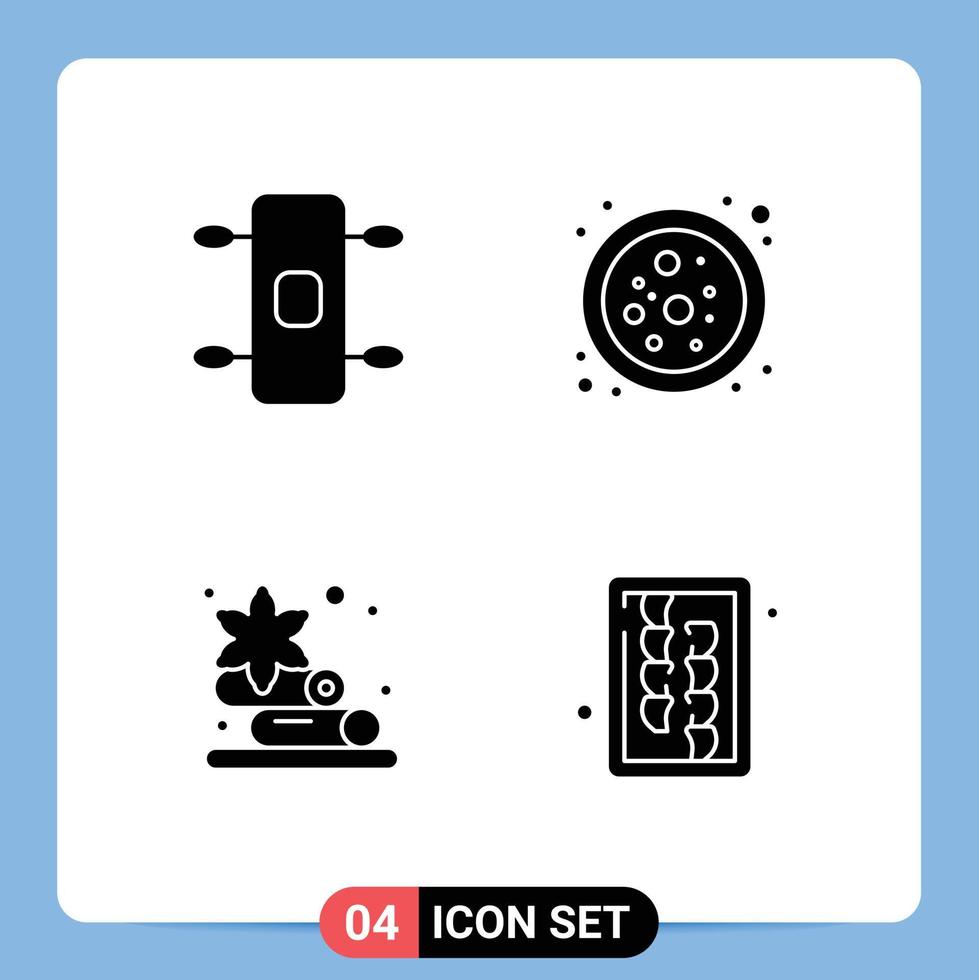 Pictogram Set of 4 Simple Solid Glyphs of longboard chopping atom towel kitchen utensils Editable Vector Design Elements