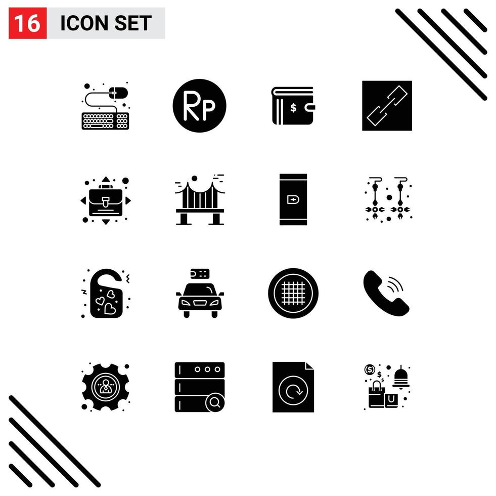 Modern Set of 16 Solid Glyphs Pictograph of across opportunity dollar growth connect Editable Vector Design Elements