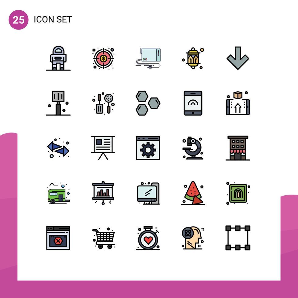 paquete de iconos de vector de stock de 25 signos y símbolos de línea para elementos de diseño de vector editables de interfaz de celebración de objetivo de decoración de linterna