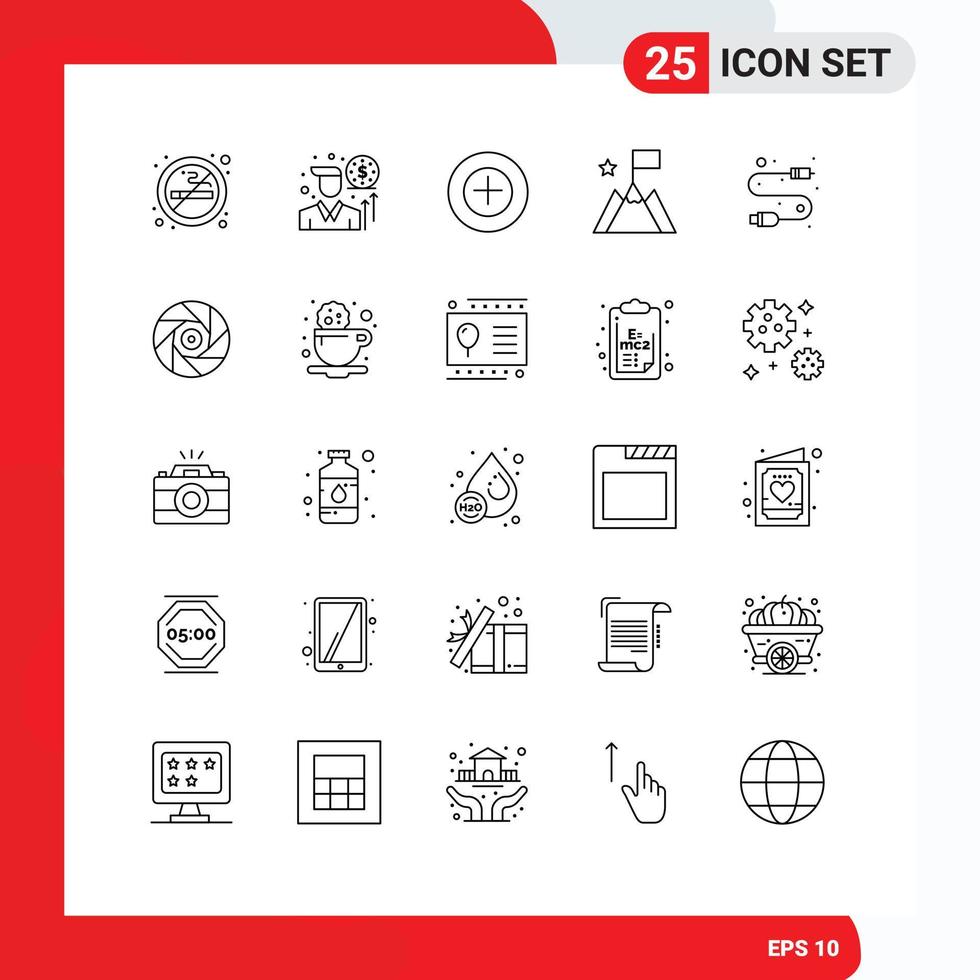 25 Creative Icons Modern Signs and Symbols of wire electronic more cable success Editable Vector Design Elements