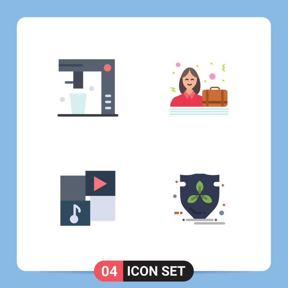 Pack of 4 creative Flat Icons of coffee maker media food women player Editable Vector Design Elements
