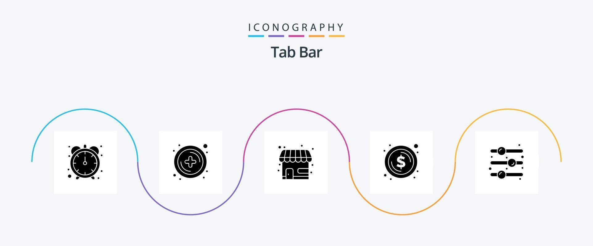 Tab Bar Glyph 5 Icon Pack Including toggle switch. off. shop. design element. dollar vector
