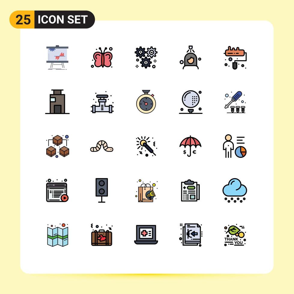 Set of 25 Modern UI Icons Symbols Signs for cleaning shower farming woman configuration Editable Vector Design Elements