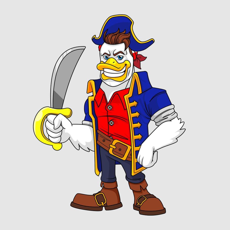 lindo pato pirata, patito pirata sosteniendo una espada vector