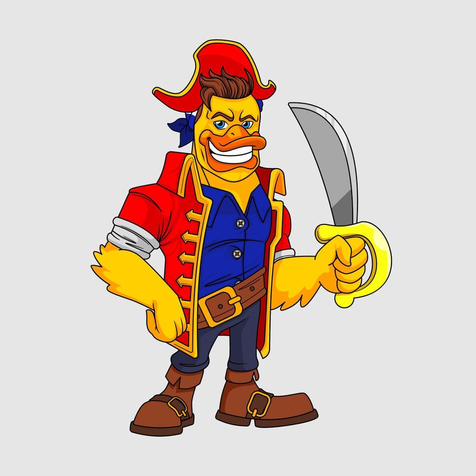 lindo pato pirata, patito pirata sosteniendo una espada vector