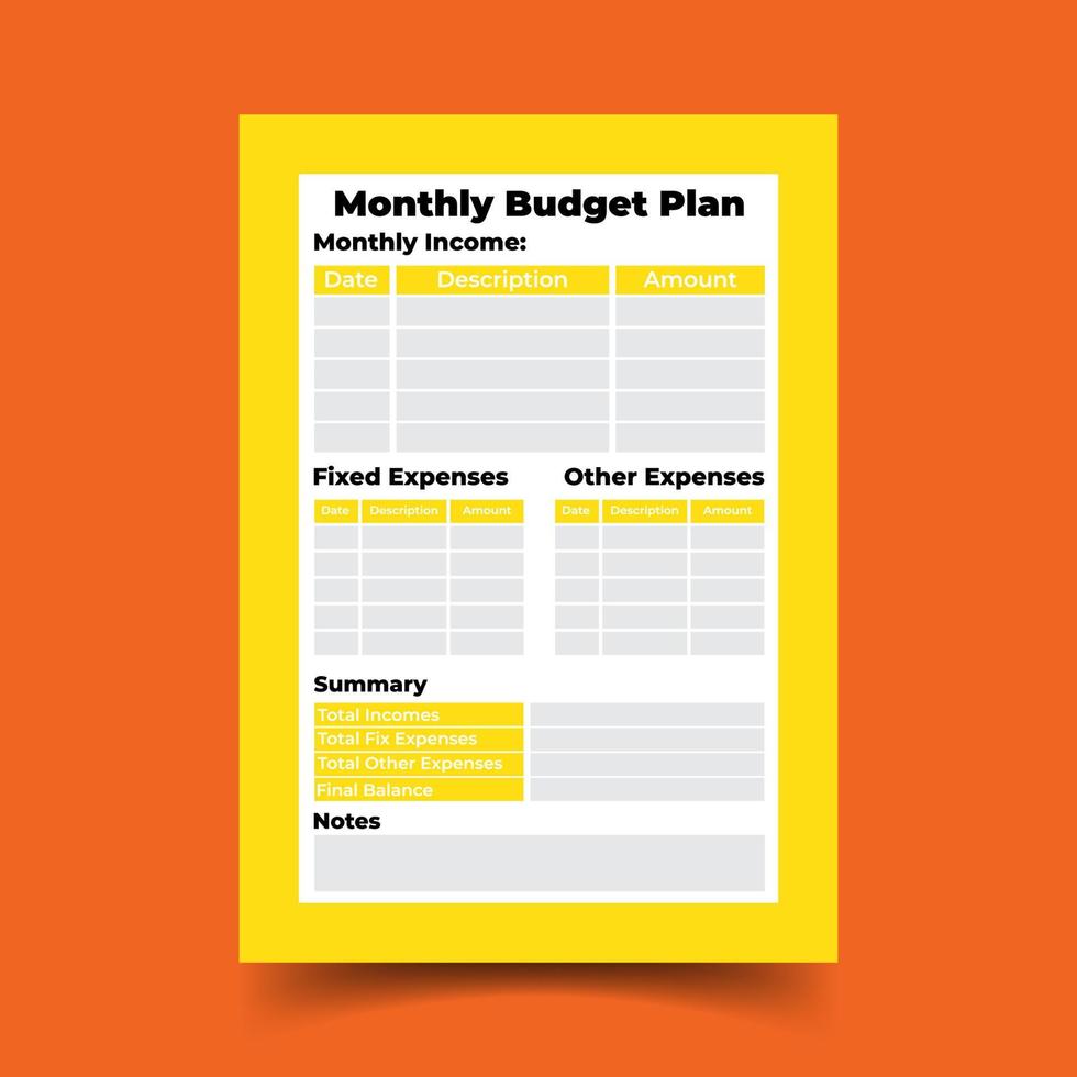plantilla de plan de presupuesto mensual, plan de ingresos mensuales vector