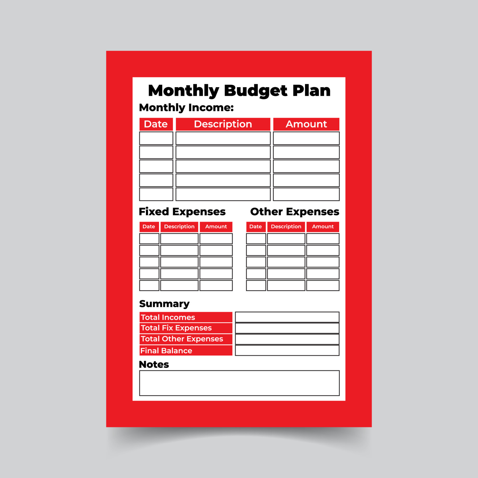 Premium Vector  Monthly budget planning simple template