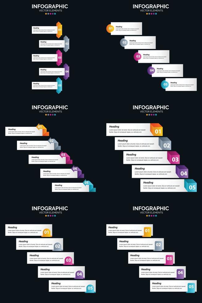 Six vector infographics pack for business presentations