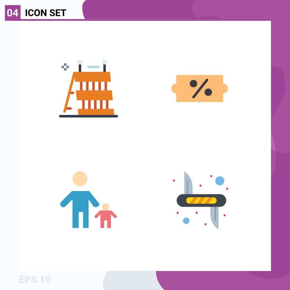 Set of 4 Commercial Flat Icons pack for barrier family tools sale kid Editable Vector Design Elements