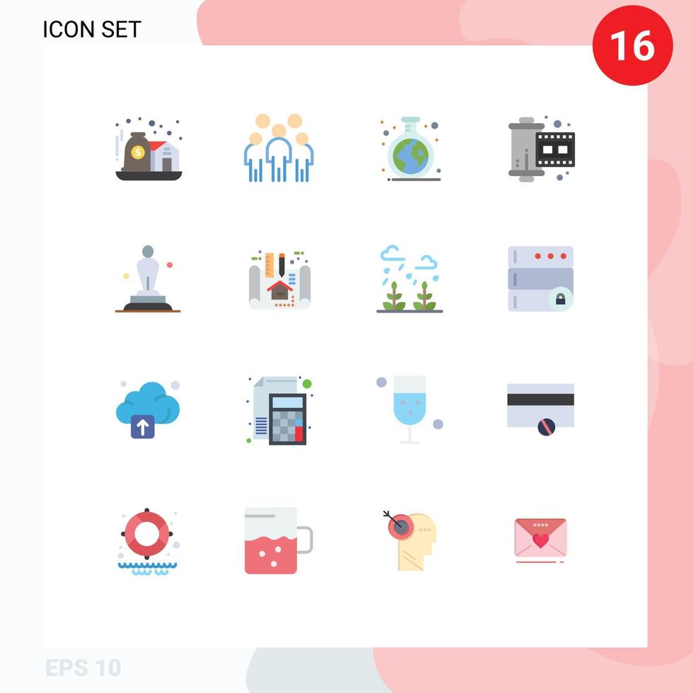 Universal Icon Symbols Group of 16 Modern Flat Colors of academy photograph person film tube Editable Pack of Creative Vector Design Elements