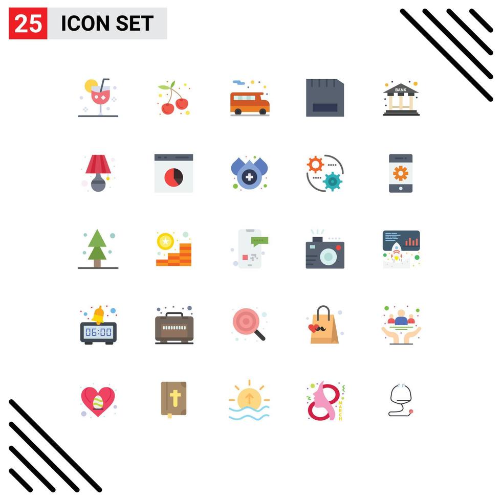Pictogram Set of 25 Simple Flat Colors of finance hardware bus gadget computers Editable Vector Design Elements