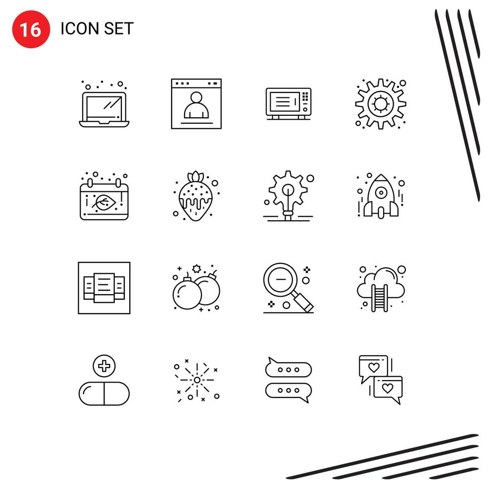 Group of 16 Modern Outlines Set for date autumn electric setting gear Editable Vector Design Elements