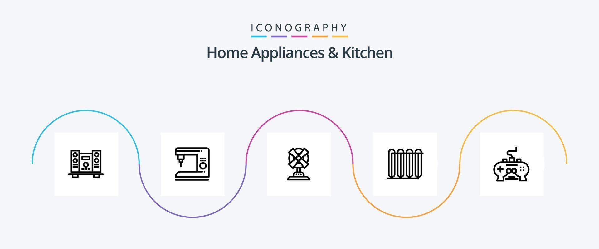 Home Appliances And Kitchen Line 5 Icon Pack Including kitchen. machine. home. home. electric vector