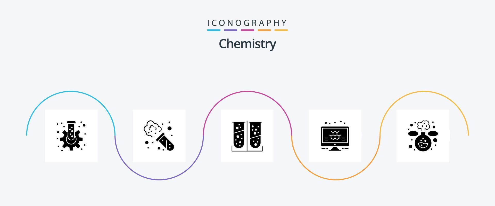 Chemistry Glyph 5 Icon Pack Including lab. chemistry. chemical. science. info vector