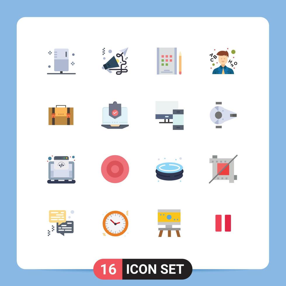 16 Universal Flat Color Signs Symbols of case briefcase speaker teacher learn Editable Pack of Creative Vector Design Elements