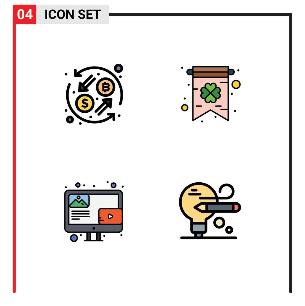 Modern Set of 4 Filledline Flat Colors and symbols such as currency content transformation greeting card bulb Editable Vector Design Elements