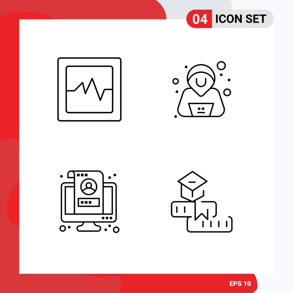 Line Pack of 4 Universal Symbols of analytics profile hacker lcd knowledge Editable Vector Design Elements
