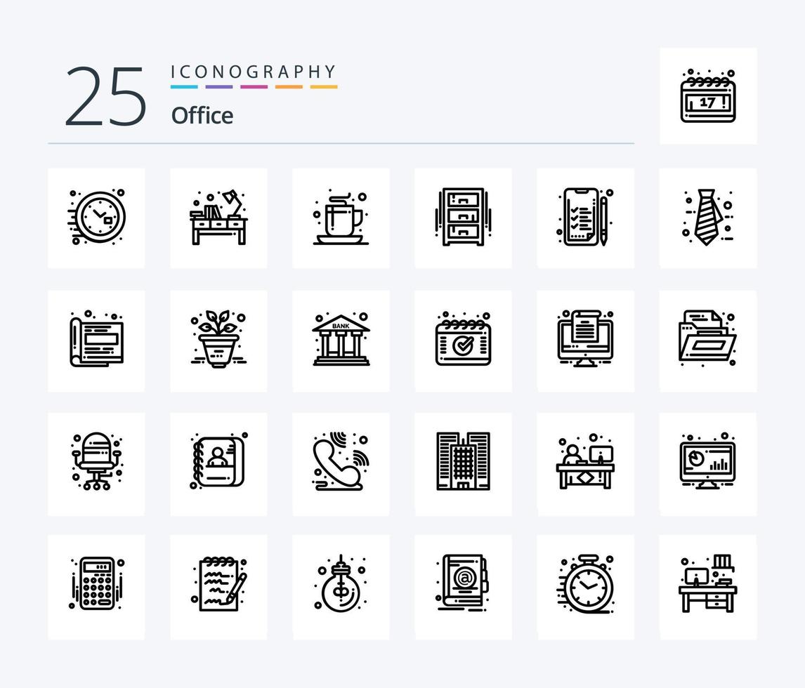 Office 25 Line icon pack including wardrobe. interior. workplace. furniture. tea vector