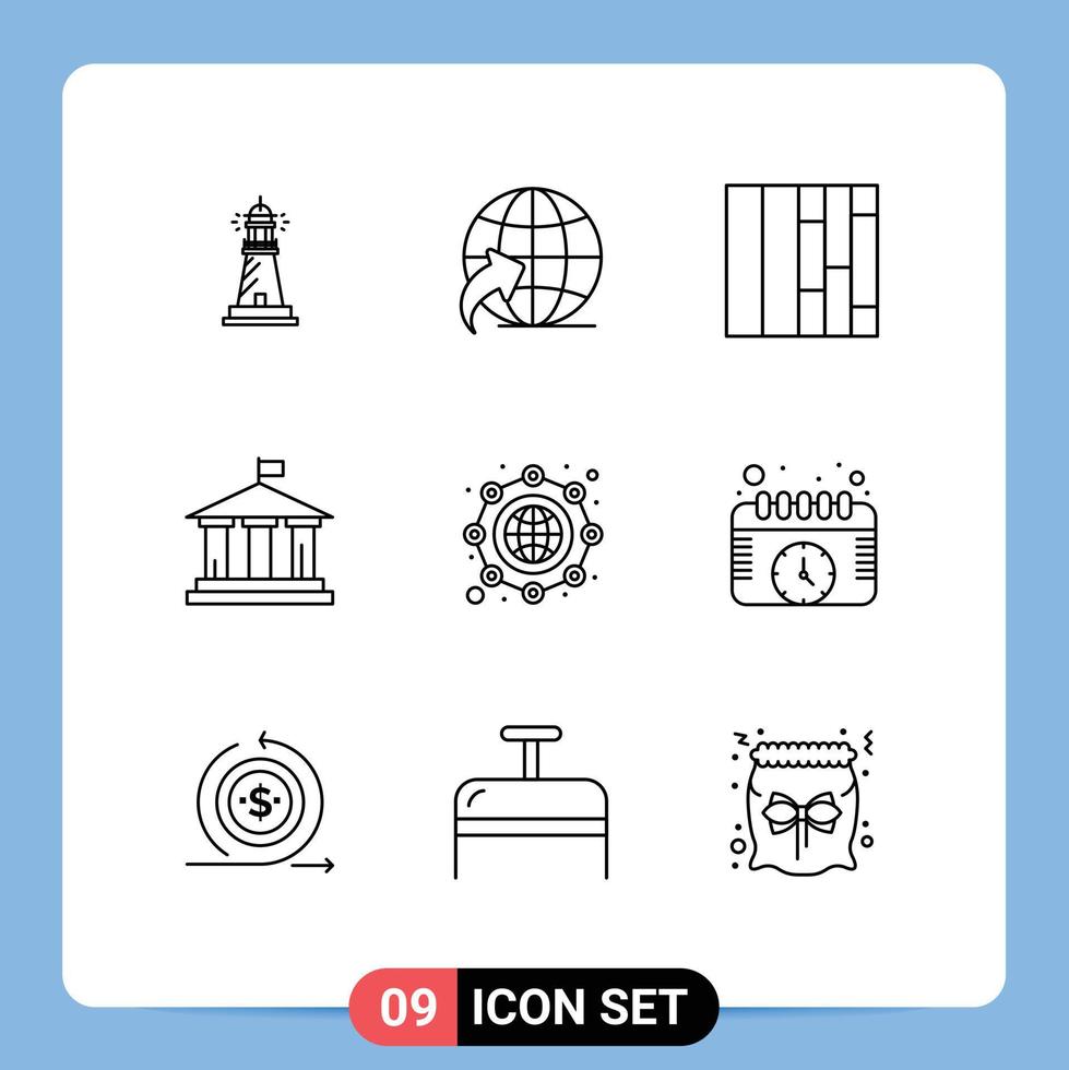 Pictogram Set of 9 Simple Outlines of globe international layout global american Editable Vector Design Elements