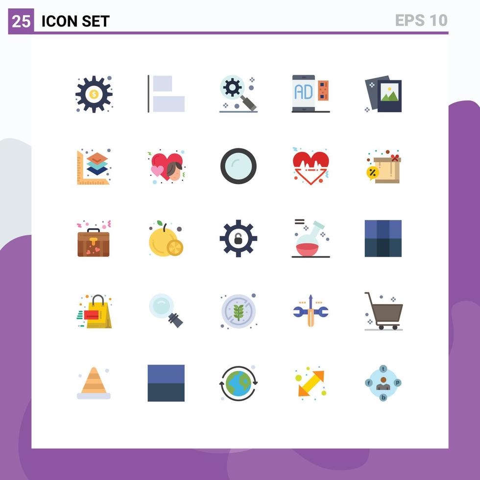 Group of 25 Modern Flat Colors Set for image mobile digital marketing concept message advertising Editable Vector Design Elements