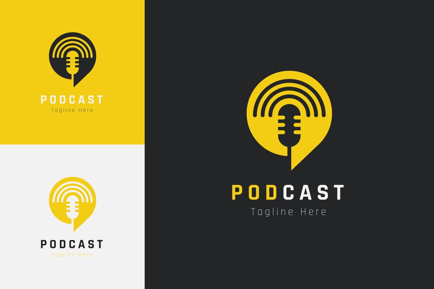 conjunto de plantilla de diseño de vector de logotipo de micrófono de podcast con estilo de color diferente