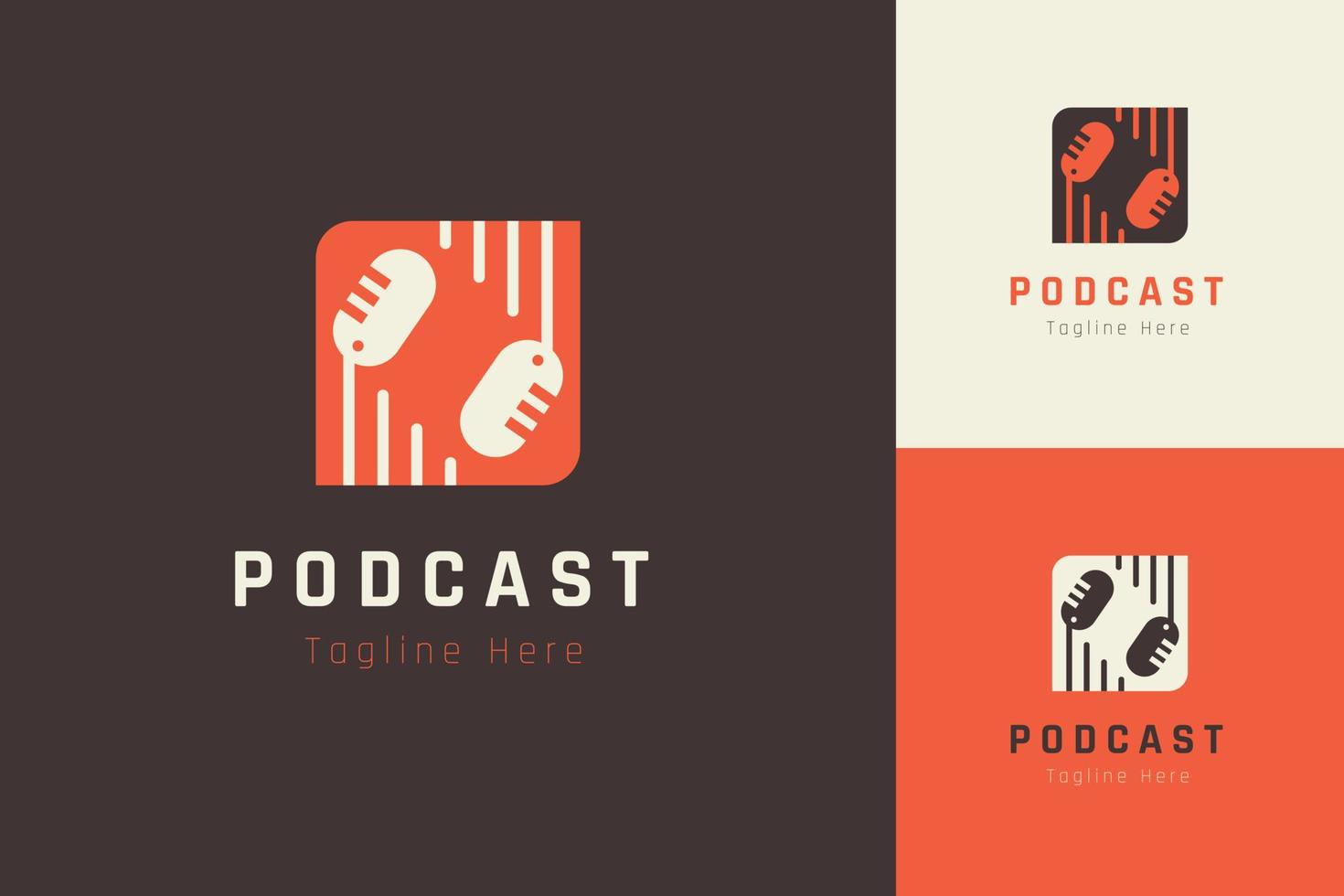 conjunto de plantilla de diseño de vector de logotipo de micrófono de podcast con estilo de color diferente