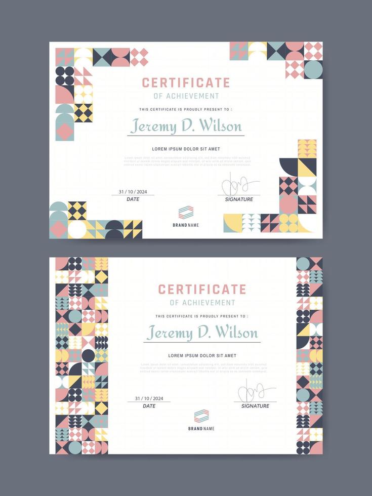 Flat mosaic certificate template collection vector