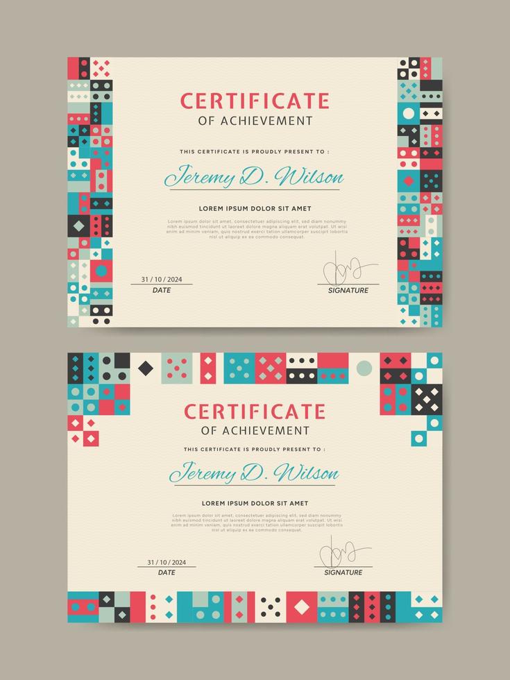 colección de plantillas de certificado de mosaico plano vector