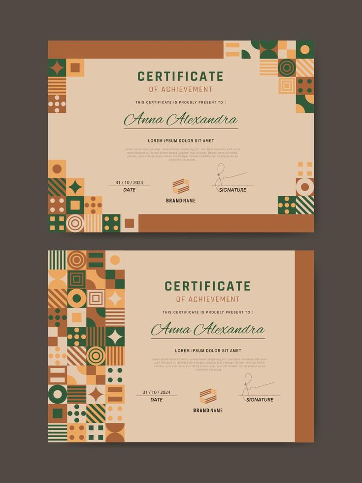 colección de plantillas de certificado de mosaico plano vector