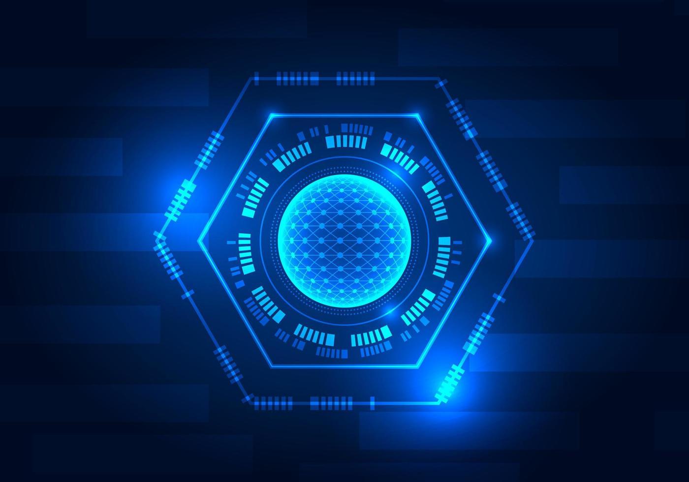 Circle of technology with the center being the processor and sending information outside. Technology helps businesses reach their goals and grow revenues quickly. dark blue background vector