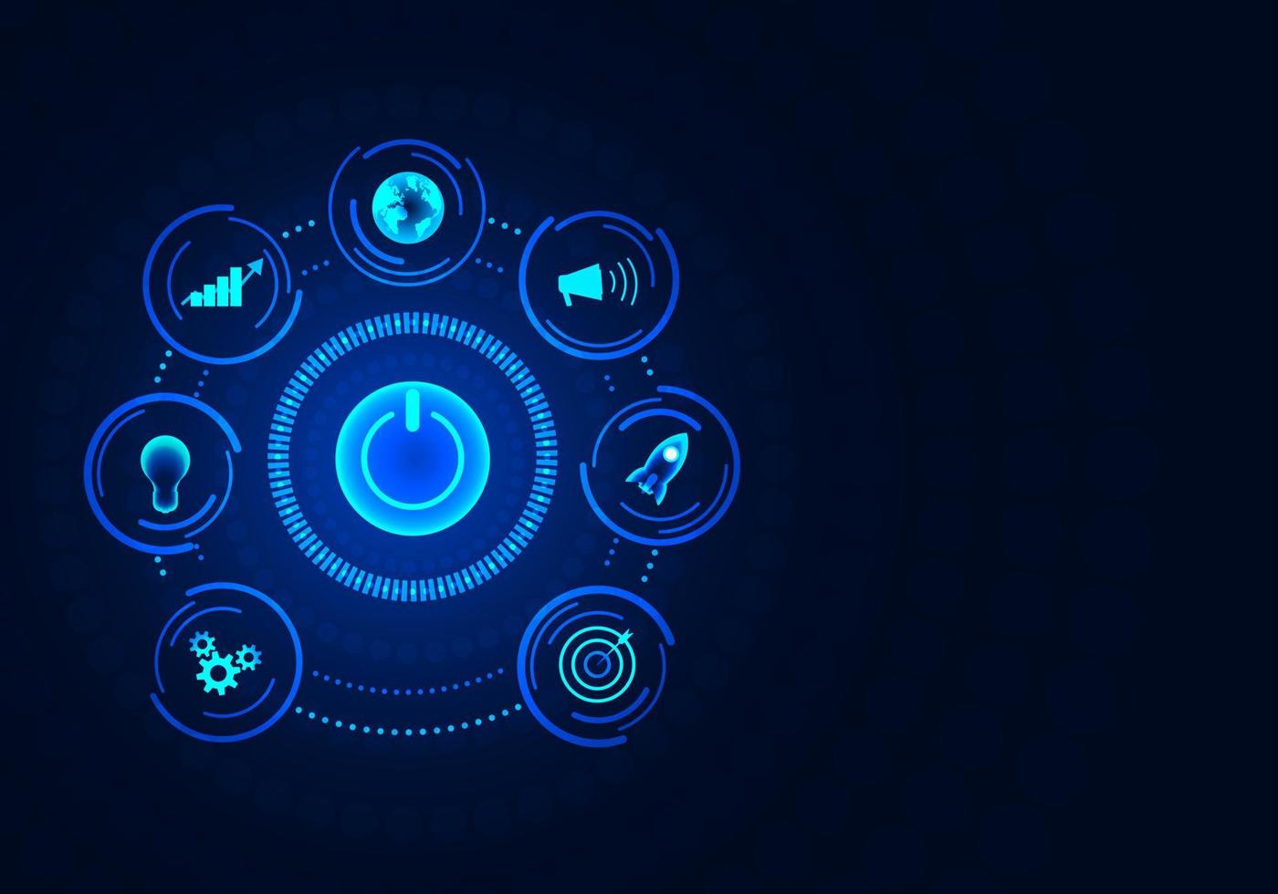 Background Smart technology power button technology The light emitted from the button body. There are functions related to money, technology, knowledge, ideas, and goal setting. vector