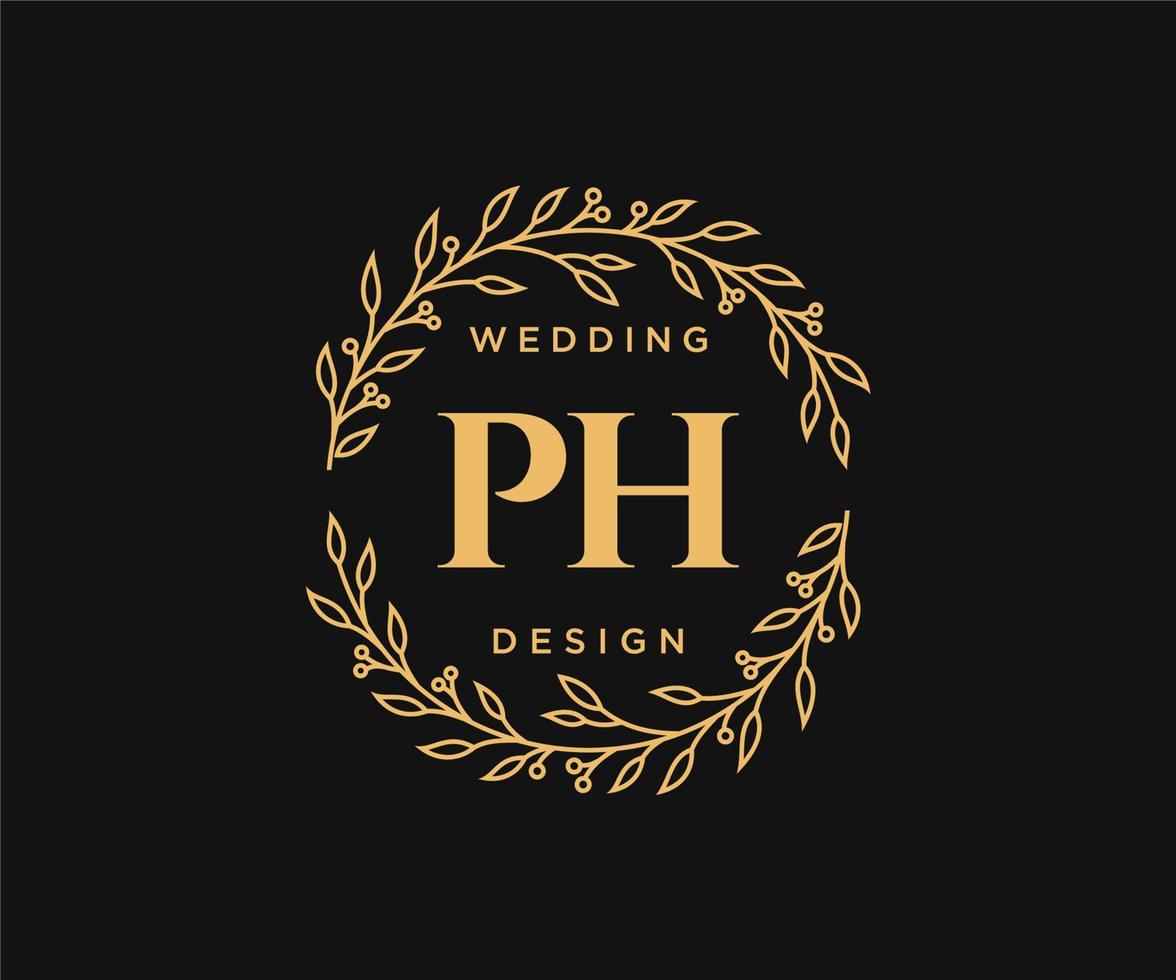 PH Initials letter Wedding monogram logos collection, hand drawn modern minimalistic and floral templates for Invitation cards, Save the Date, elegant identity for restaurant, boutique, cafe in vector