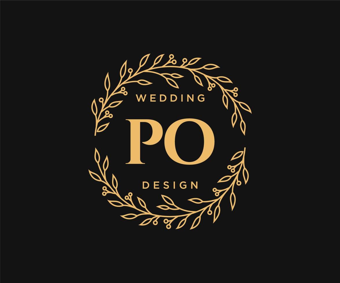 PO Initials letter Wedding monogram logos collection, hand drawn modern minimalistic and floral templates for Invitation cards, Save the Date, elegant identity for restaurant, boutique, cafe in vector