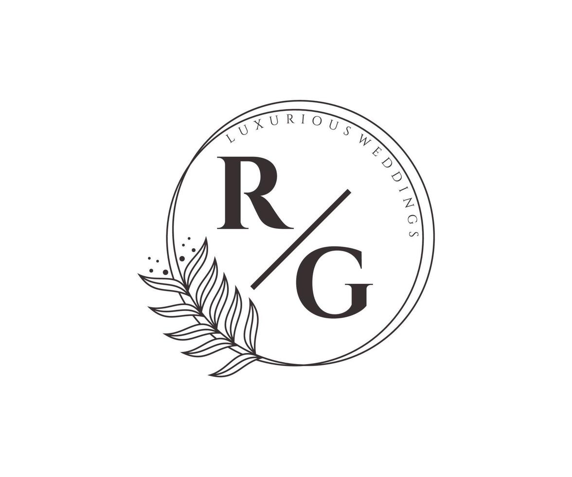 plantilla de logotipos de monograma de boda con letras iniciales rg, plantillas florales y minimalistas modernas dibujadas a mano para tarjetas de invitación, guardar la fecha, identidad elegante. vector