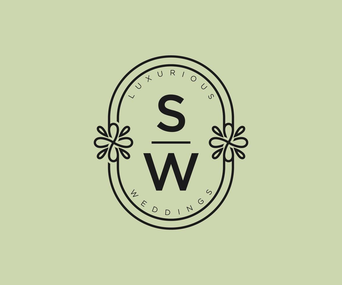 SW Initials letter Wedding monogram logos template, hand drawn modern minimalistic and floral templates for Invitation cards, Save the Date, elegant identity. vector