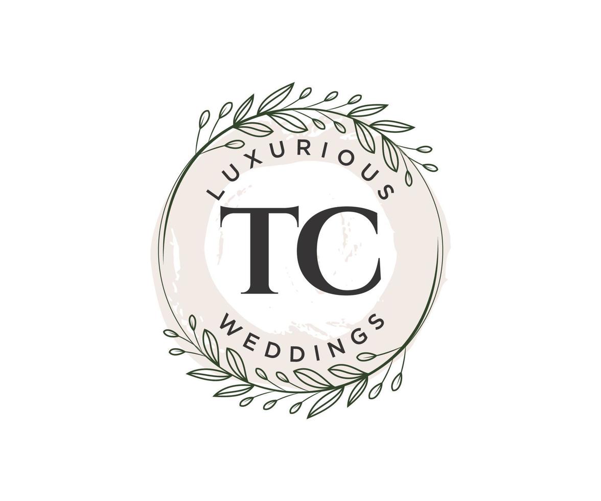 TC Initials letter Wedding monogram logos template, hand drawn modern minimalistic and floral templates for Invitation cards, Save the Date, elegant identity. vector