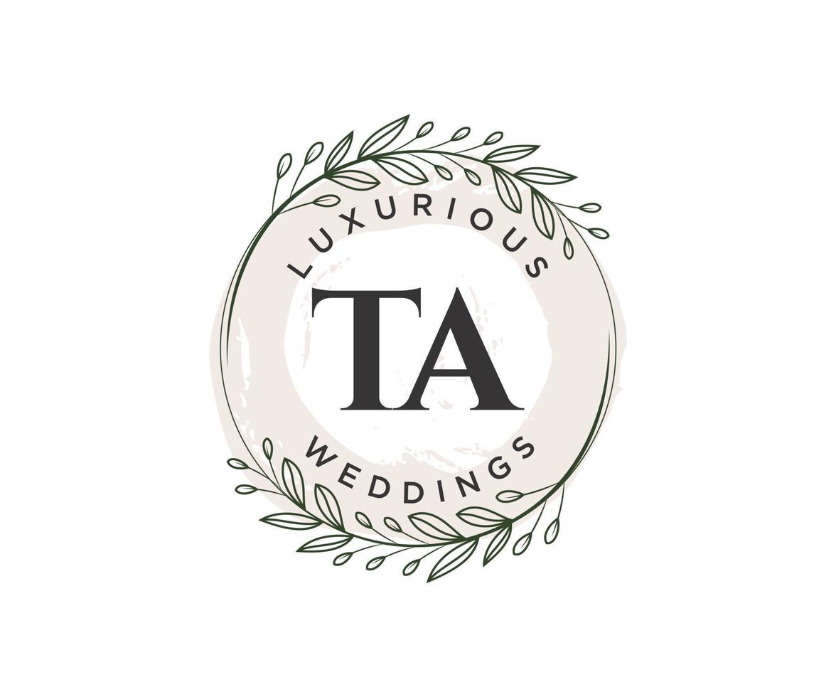TA Initials letter Wedding monogram logos template, hand drawn modern minimalistic and floral templates for Invitation cards, Save the Date, elegant identity. vector