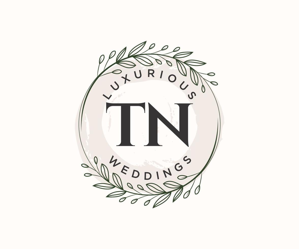 TN Initials letter Wedding monogram logos template, hand drawn modern minimalistic and floral templates for Invitation cards, Save the Date, elegant identity. vector