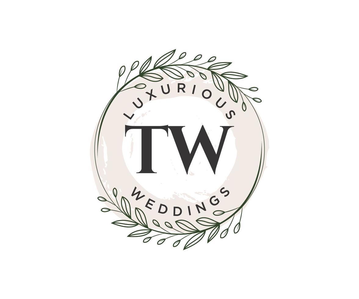 TW Initials letter Wedding monogram logos template, hand drawn modern minimalistic and floral templates for Invitation cards, Save the Date, elegant identity. vector