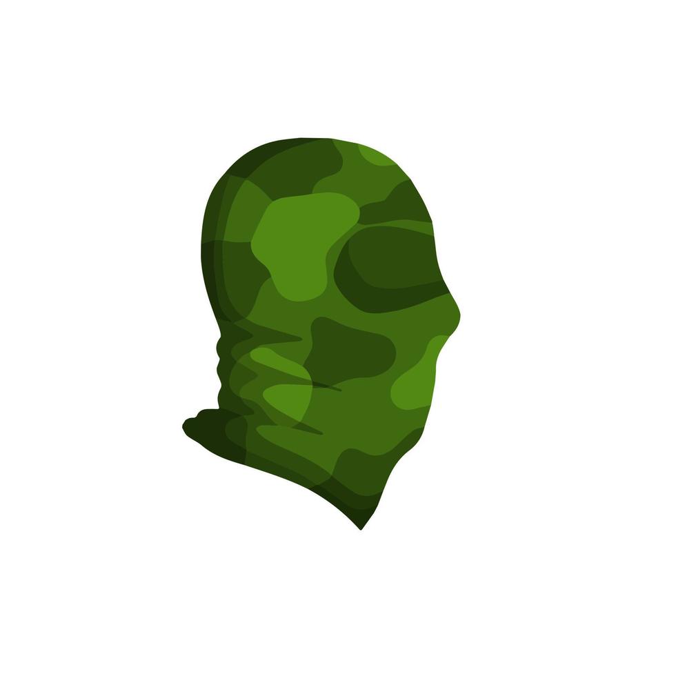Balaclava for disguise. Green Protective mask of military and a robber. Soldier Head flat icon vector