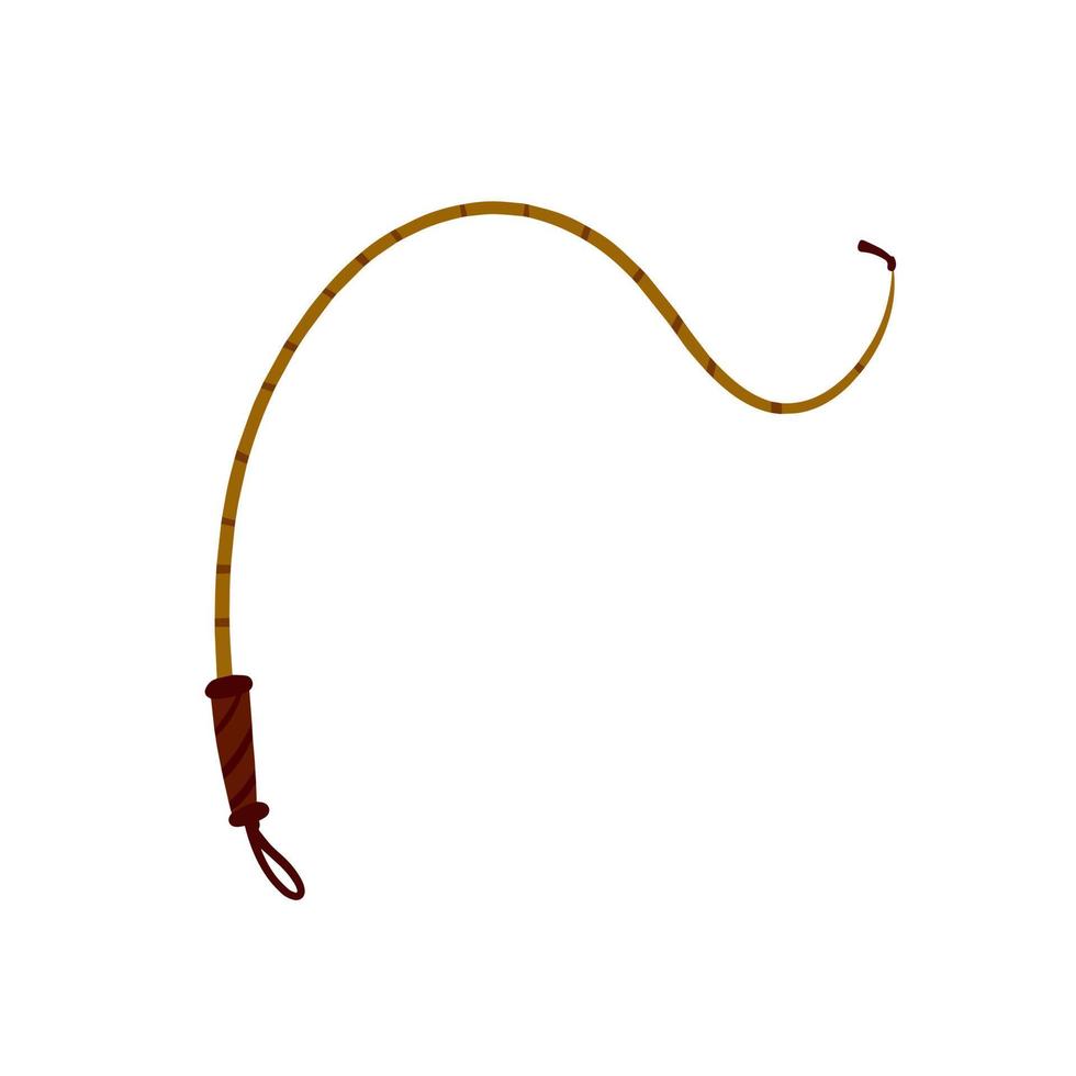 Whip for training an animal. Long cord. Horsewhip of Wild West. Flat cartoon. Concept of slavery, submission and domination. vector