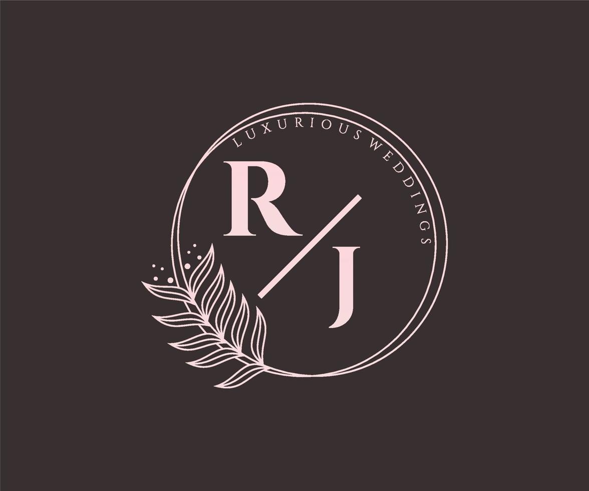 plantilla de logotipos de monograma de boda con letras iniciales rj, plantillas florales y minimalistas modernas dibujadas a mano para tarjetas de invitación, guardar la fecha, identidad elegante. vector