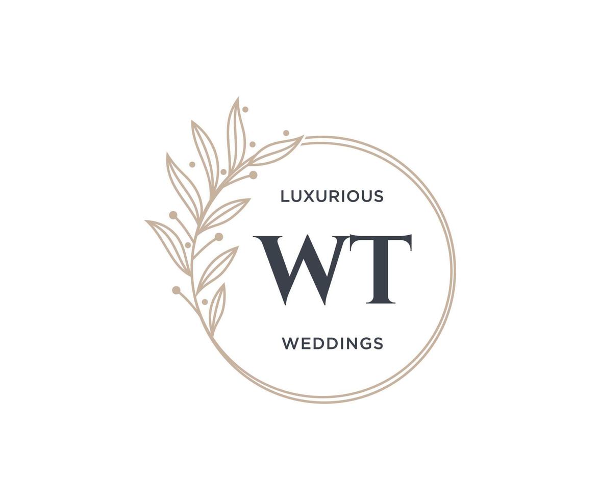 WT Initials letter Wedding monogram logos template, hand drawn modern minimalistic and floral templates for Invitation cards, Save the Date, elegant identity. vector