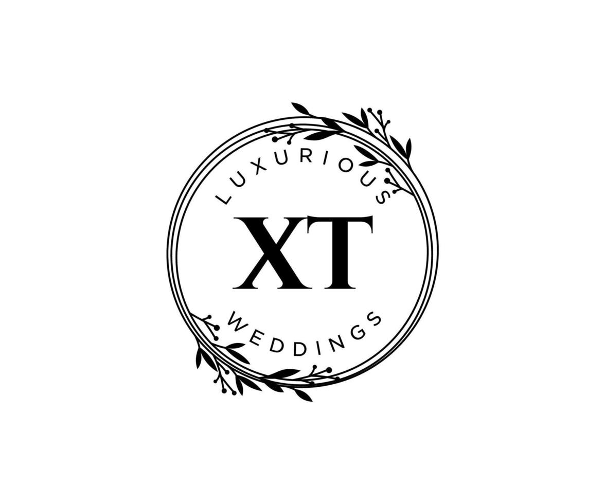 XT Initials letter Wedding monogram logos template, hand drawn modern minimalistic and floral templates for Invitation cards, Save the Date, elegant identity. vector