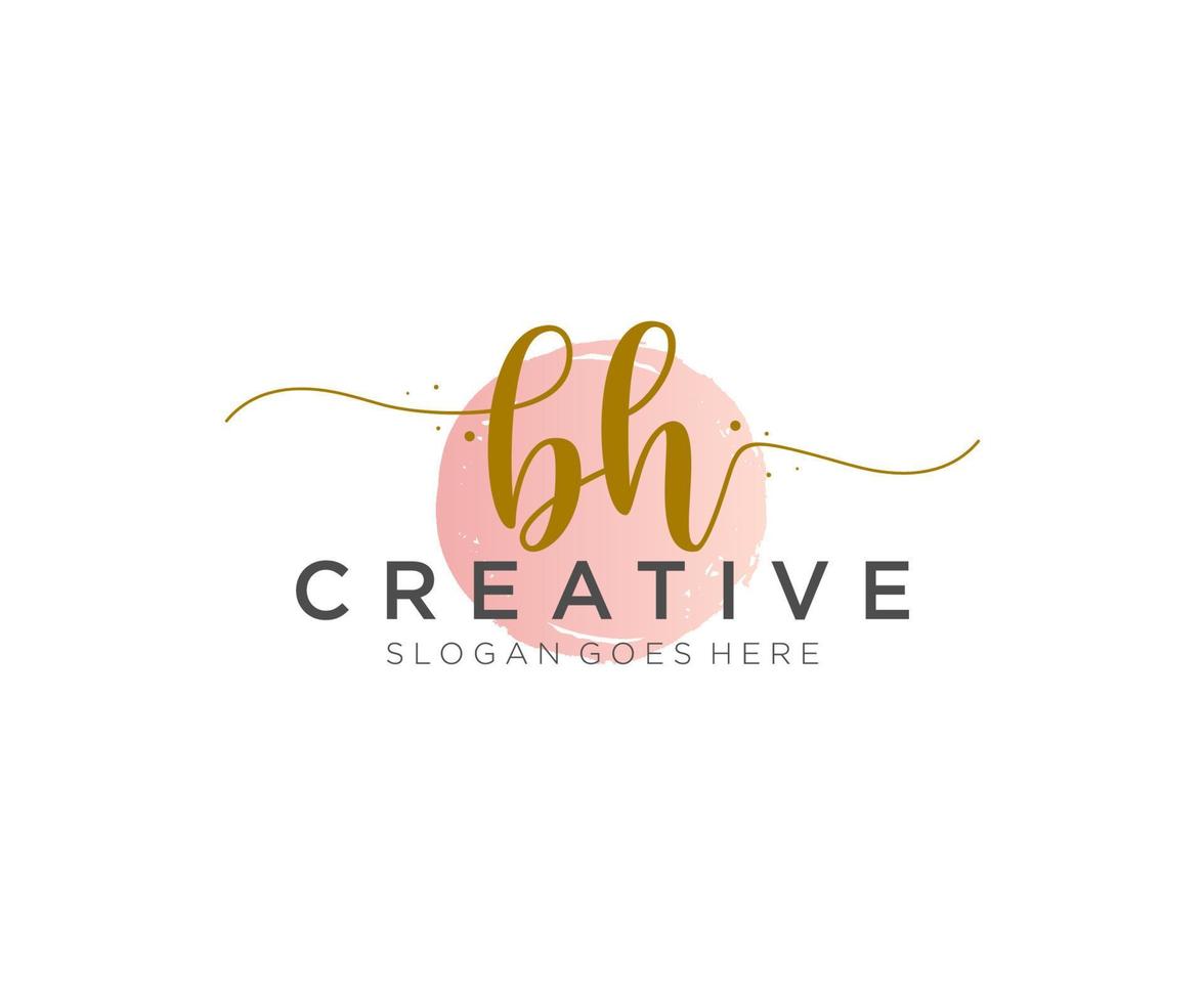 initial BH Feminine logo beauty monogram and elegant logo design, handwriting logo of initial signature, wedding, fashion, floral and botanical with creative template. vector