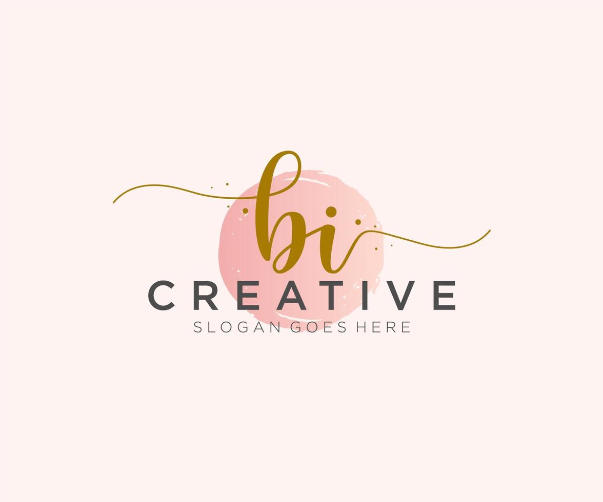 initial BI Feminine logo beauty monogram and elegant logo design, handwriting logo of initial signature, wedding, fashion, floral and botanical with creative template. vector