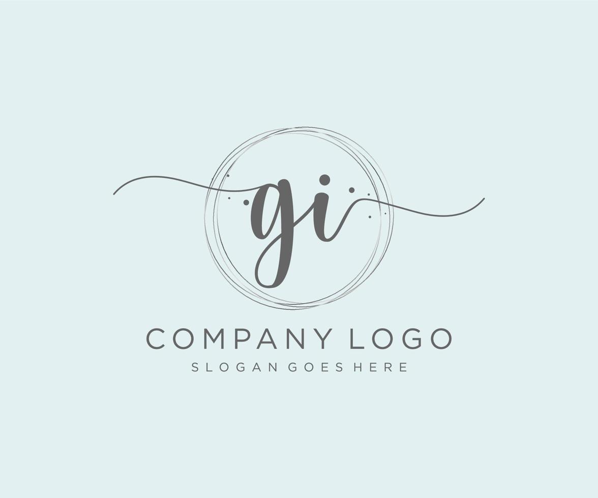 Initial GI feminine logo. Usable for Nature, Salon, Spa, Cosmetic and Beauty Logos. Flat Vector Logo Design Template Element.